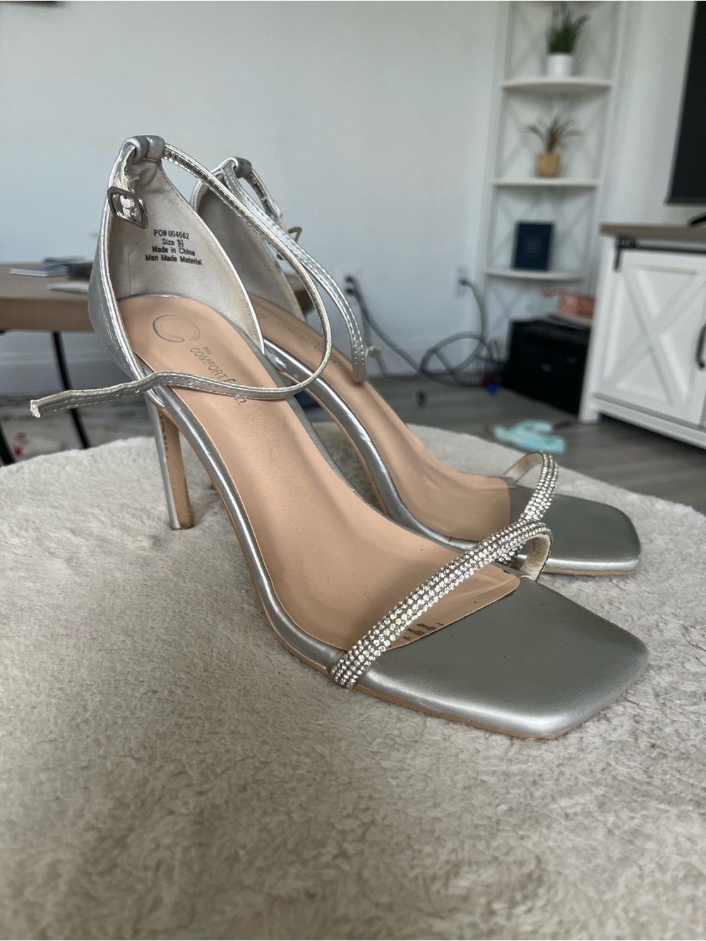 Amazon Silver Rhinestone Ankle Tie Stiletto Sandals